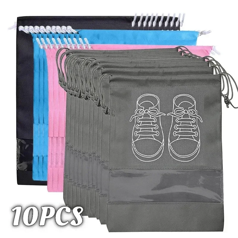 Shoe Storage Bags 5pcs/set Thickened Non-woven Fabric Strap Mouth Large Capacity Travel Waterproof Moistureproof