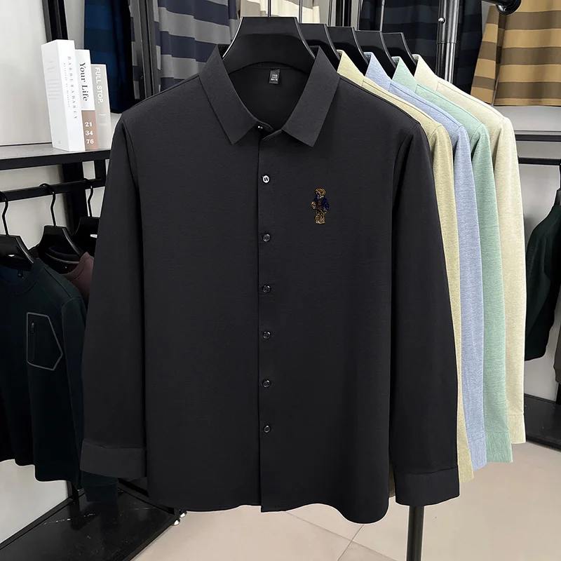 High-End Man Long-Sleeved Shirt Lapel Single-Breasted Bear Embroidery Spring New Shirt Fashion Versatile Leisure Men's Clothing