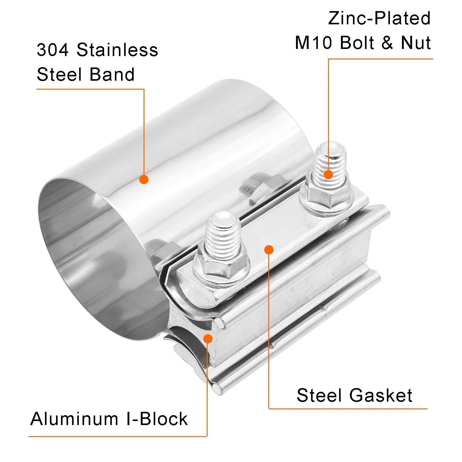 3.0 Inch Exhaust Clamp,Butt Joint Band Clamp Sleeve Coupler 3 Exhaust Y Pipe - Foto 4