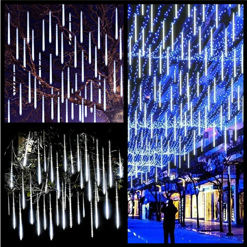 LED Meteor Shower Lights Falling Rain Drop Fairy String Light Waterproof for Outdoor Christmas Party Garden Holiday Decorations 30 50cm holiday meteor shower led string lights christmas falling rain lights snow falling icicle cascading light waterproof new