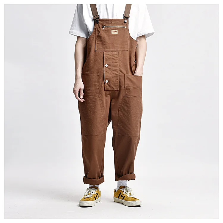 Men's Amekaji Multi-pocket Overalls Outdoor Workwear Retro Casual Loose Baggy Cargo Pants Trousers Work Jumpsuit denim overalls