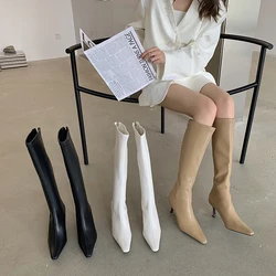 Black Beige White Women Knee High Boots Autumn/Winter Stretch Booties Back Zipper Thin High Heels Elegant Dress Shoes Party