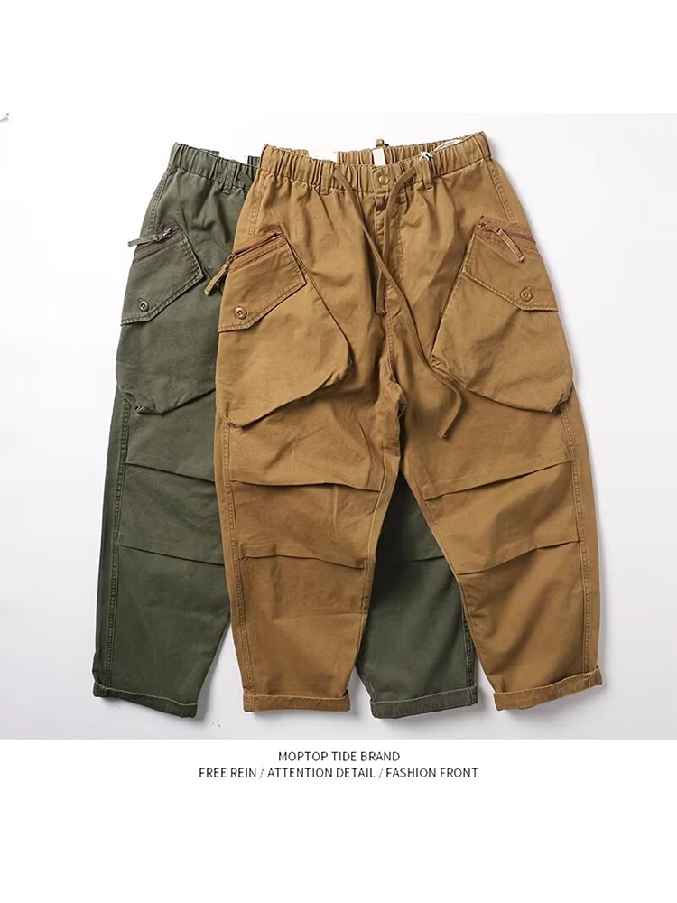 Retro Waed American Sle Workwear Loose Cuffed Multi ket Outdoor Men's Casual Long Pants Youthful Energy Sle Polyeste...