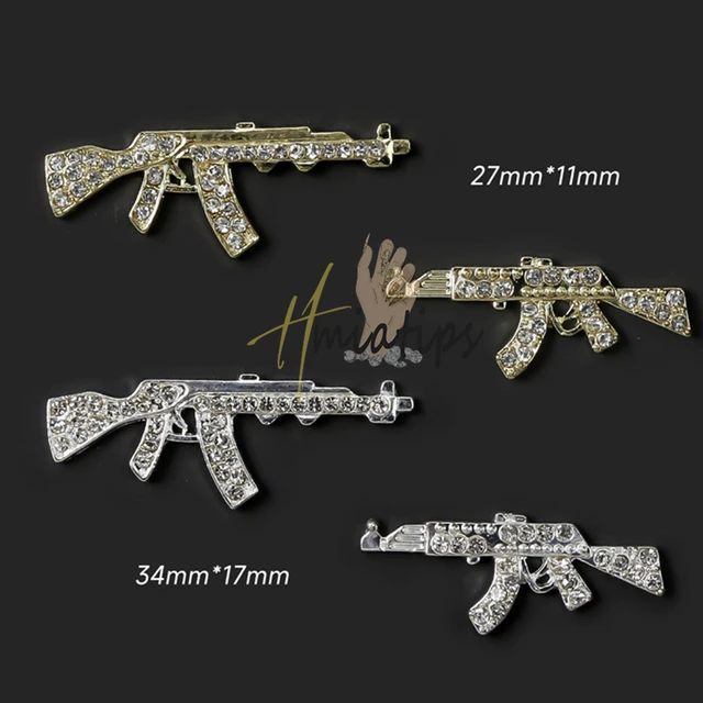 10Pcs 3D Alloy Gun Nail Charms Luxury Gun Shape Glitter Nail Art  Decorations Nail Rivets Rhinestones Accesoires Strass - AliExpress