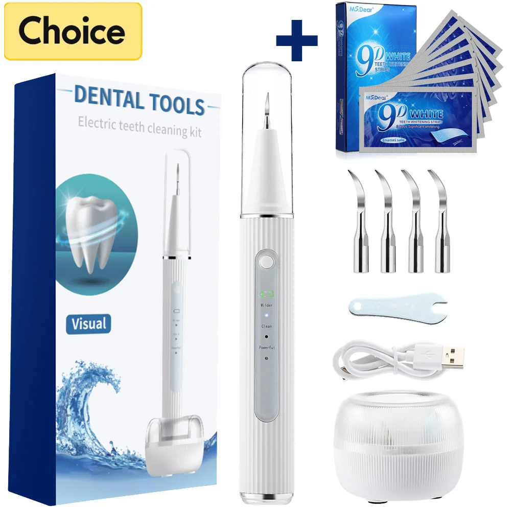 Visual Ultrasonic Tooth Cleaner With Teeth Whitening Strips Electric Dental Scaler Calculus Plaque Remover Tartar Eliminator