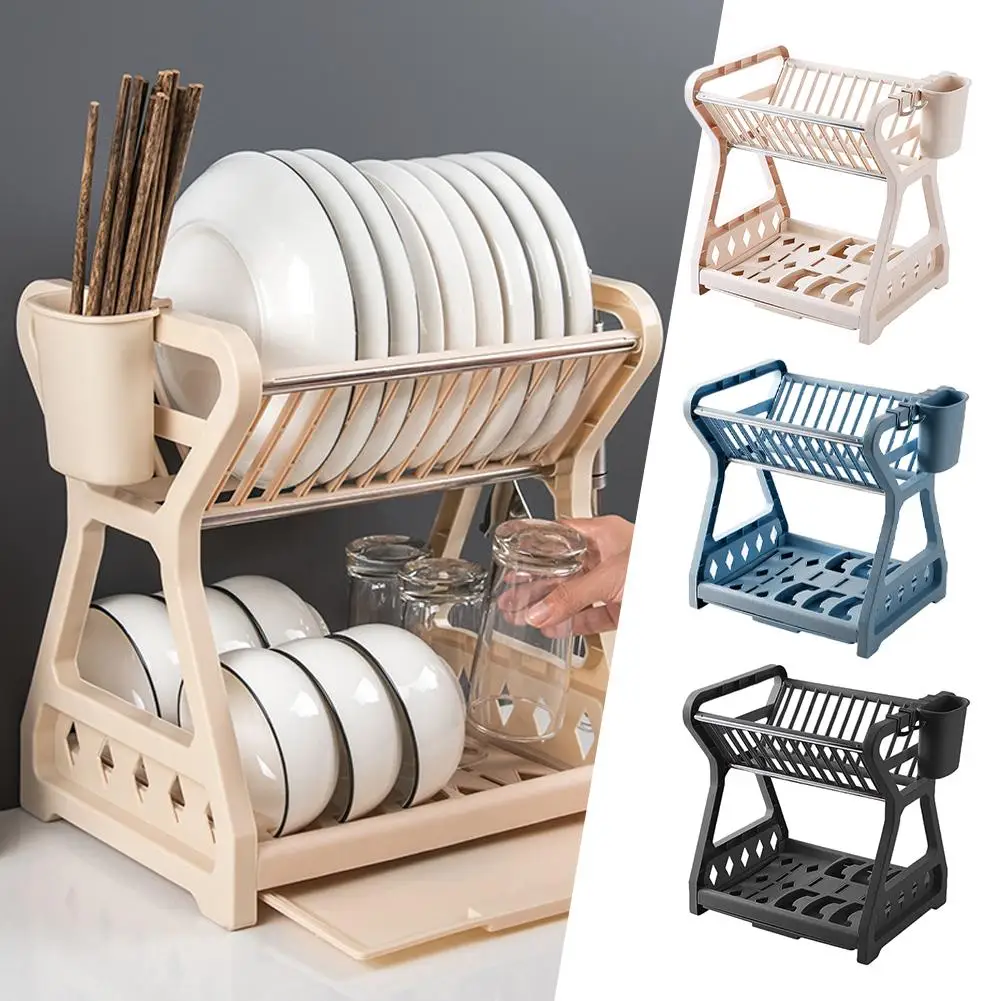 

Double Layer Dish Drying Rack Drainer Sturdy Double Supplies With Sink Basket Tools Organizer Dish Storage Households Kitch J9N6