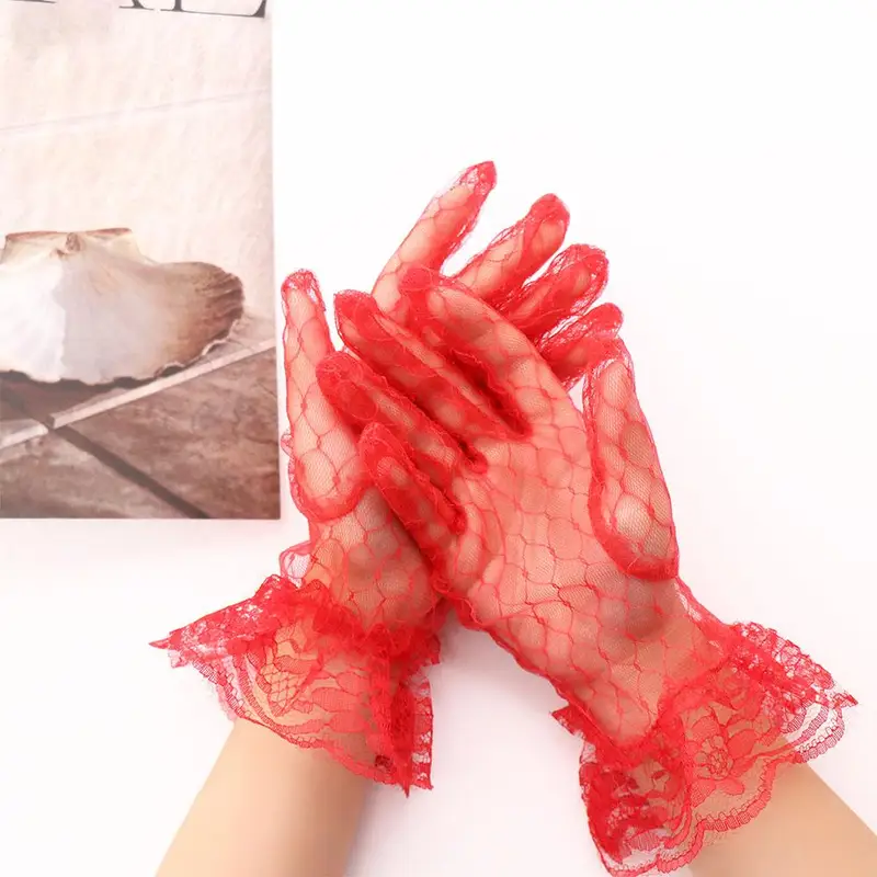 Cosplay Retro Short Dinner Dress Banquet Autumn Wedding Bridal Mesh Gloves Thin Mittens Lace Gloves