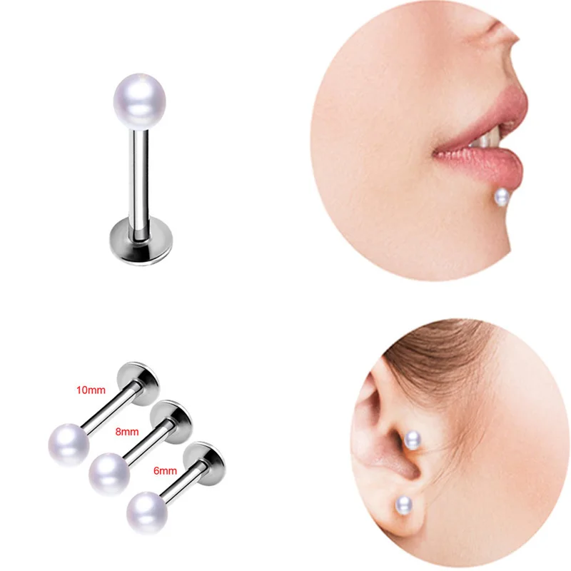 

Cute Faux Pearl Ball Lip Ring Women Labret Piercing Stud Stainless Steel Cartilage Tragus Piercing Body Jewelry