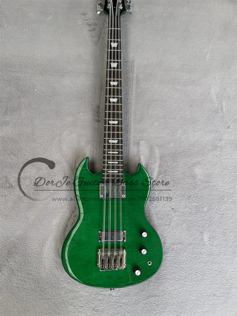 

8 Strings Bass Guitar Green Body Mahogany Wood Squilted Maple Top Complex Chord Bridge