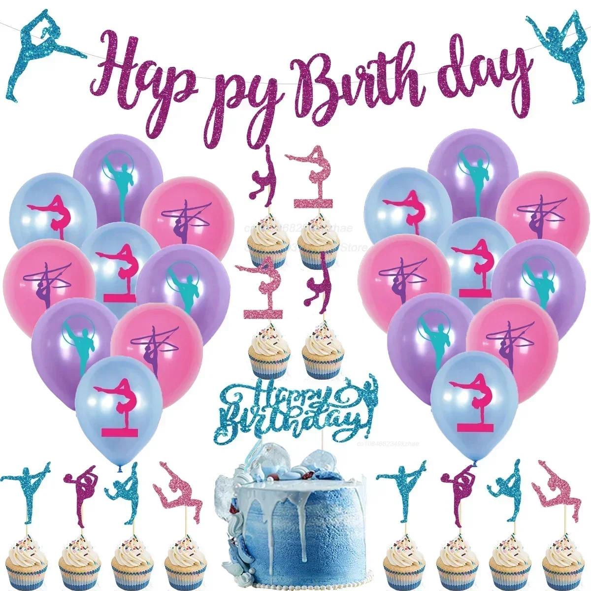 Sports Party Scenes Decor Gymnastics Theme Birthday Party Decoration Balloons Happy Birthday Banner Cake Topper Set Girl cake topper cake toppers birthday party supplies party decorations cake decorations