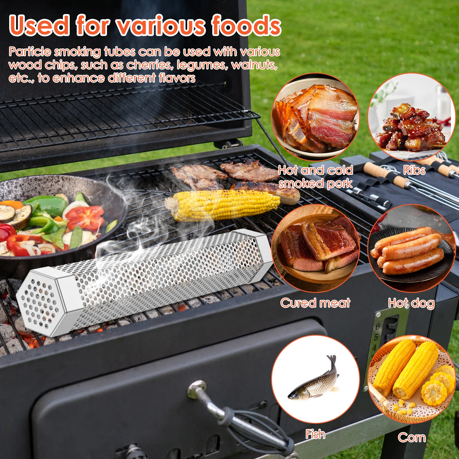 2 Pcs Pellet Smoker Tube Stainless Steel Hexagon Smoker Tube Efficient Smoking Heat Resistant Grill for Hot