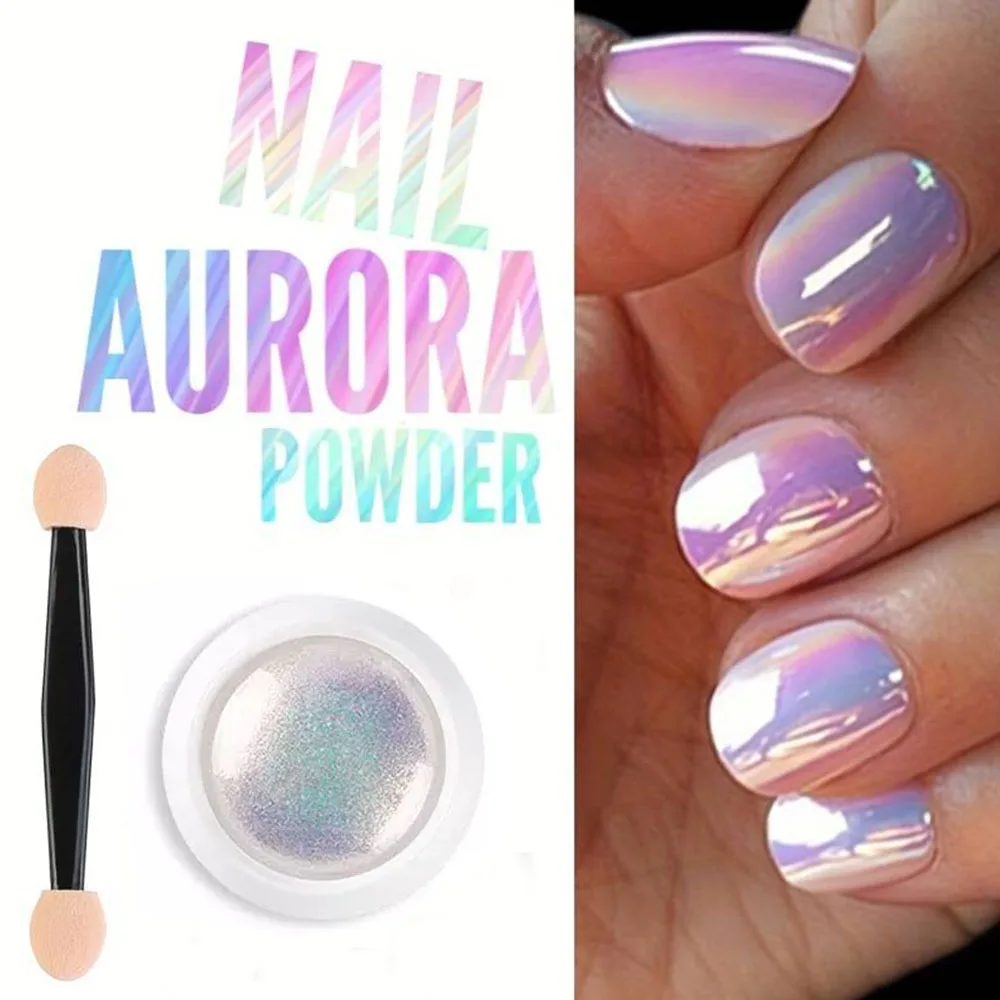 Poudre à ongles effet perle, 1 pot, miroir aurore chromé, sirène, poudre d'art pour ongles, arc-en-ciel AB, miroir magique, fournitures de poudre de coquille de perle