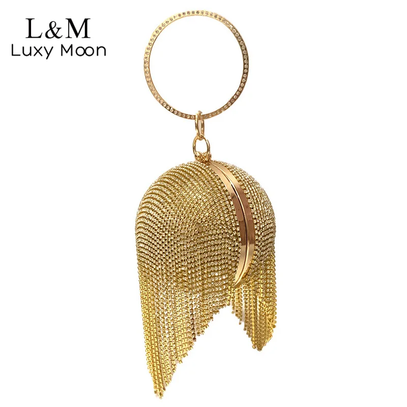 

Full Diamond Round Bag Luxury Rhinestone Tassel Dinner Bags Shiny Female Party Dress Handbag Wrist Clutch Ball Purse XA747H