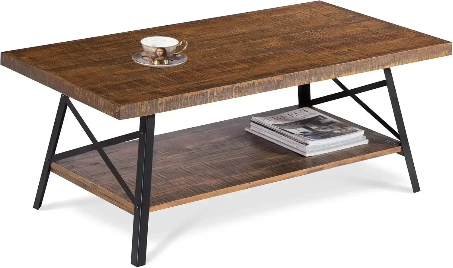 New2025-Cocktail Table with Metal Legs, Rustic Brown