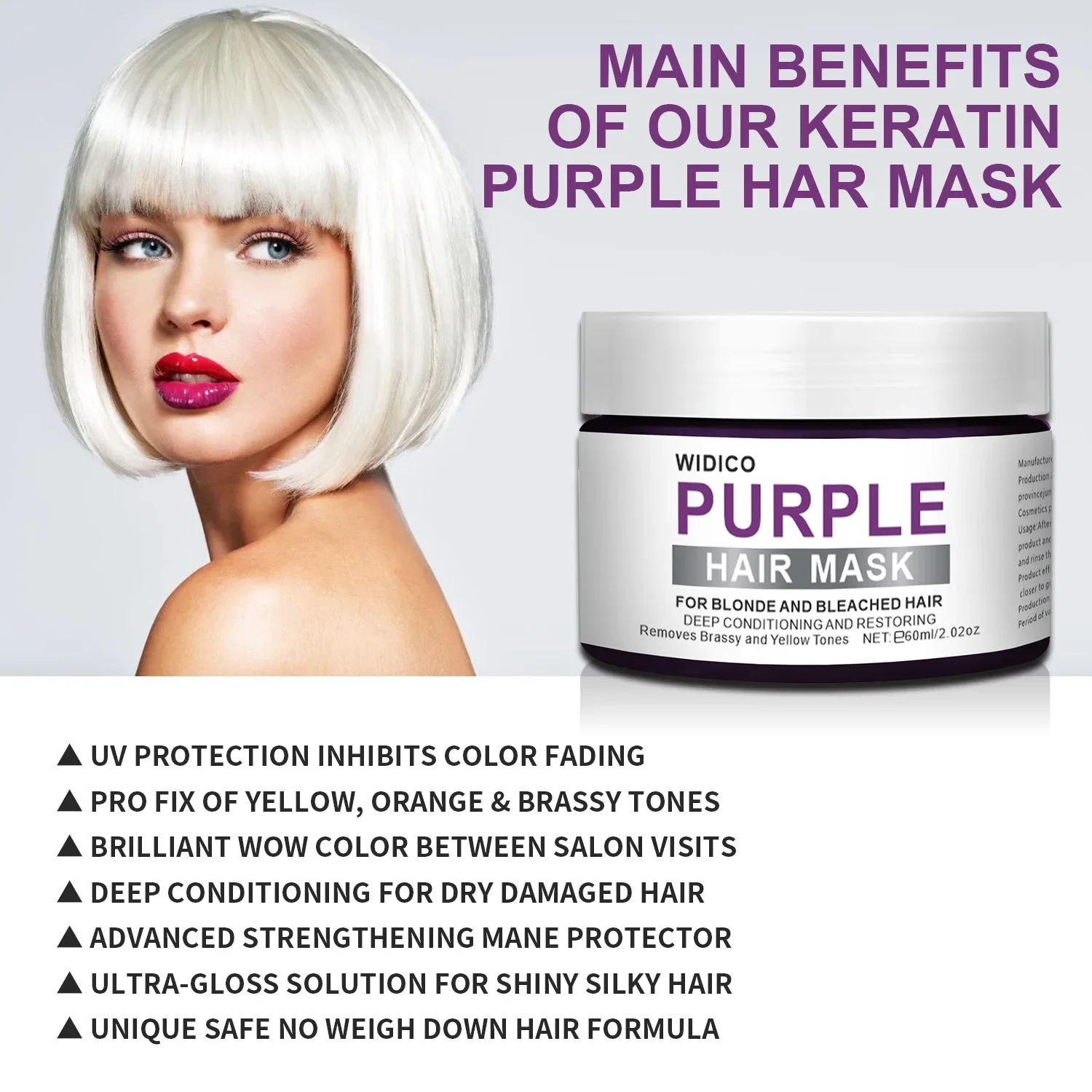 60g Silver Ash Look Purple Hair Shampoo Professional Hair Care Blonde Purple Hair Shampoo Removes Yellow And Brassy Tones purple hair mask for blonde hair removes brassy yellow tones lightens blonde ash silver grays hair care treatment sulfate free