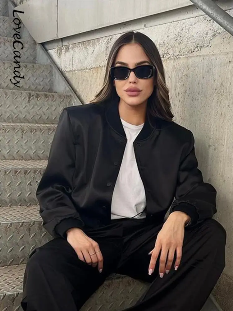 

Women Texture Solid Loose Short Jacket Chic O Neck Long Sleeve Single Breasted Cropped Bomber Vintage Streetwear Ladies Coat