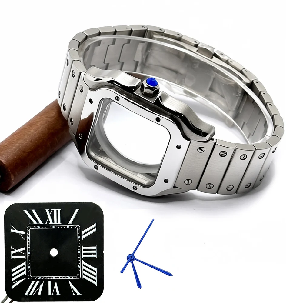 Golden Stainless Steel Waterproof Watch Case and Strap for 38MM Square Men's Watch