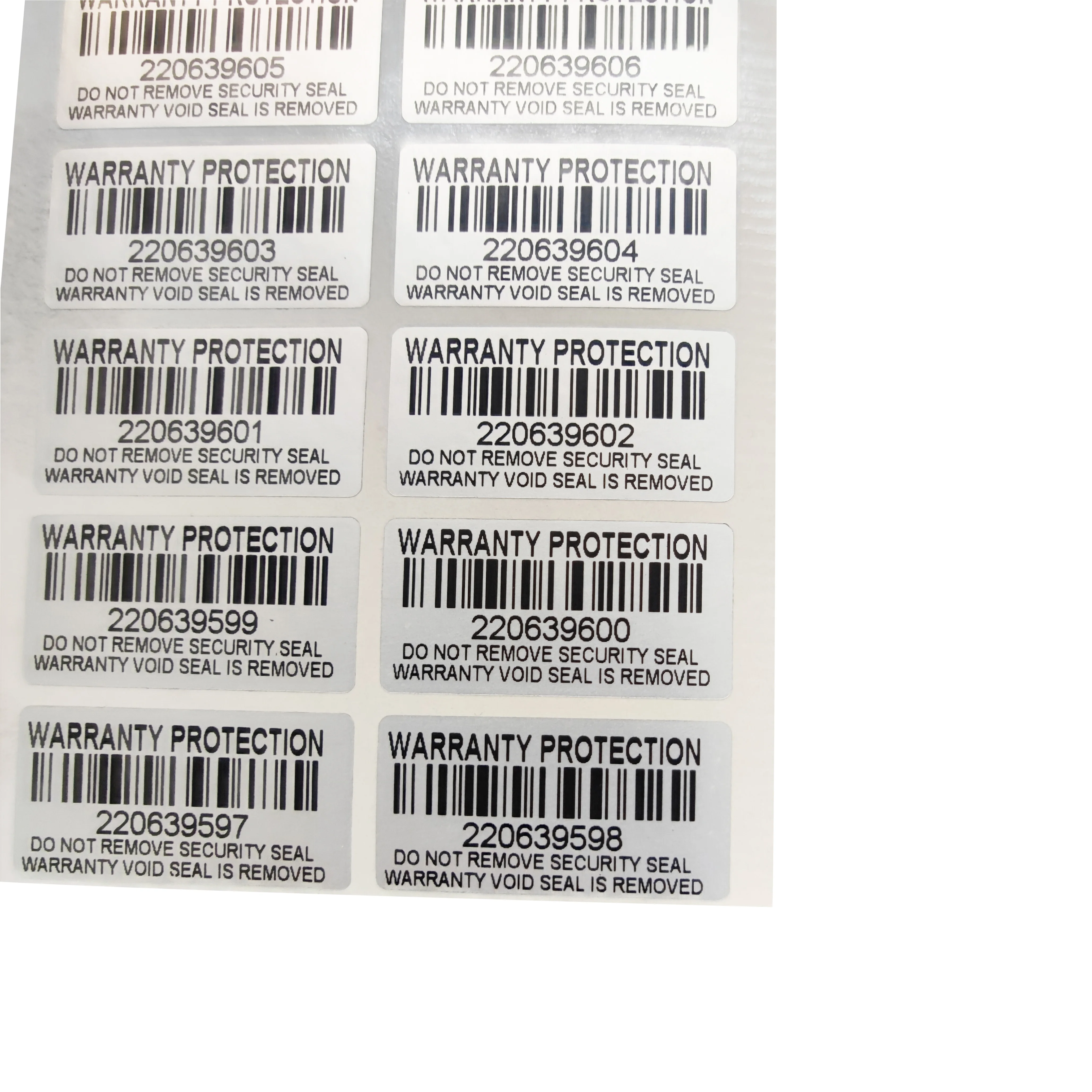 100pcs Silver Warranty Sticker 30X15mm Security Seal Tamper proof label Unique serial number barcode label sticker, security seal sticker