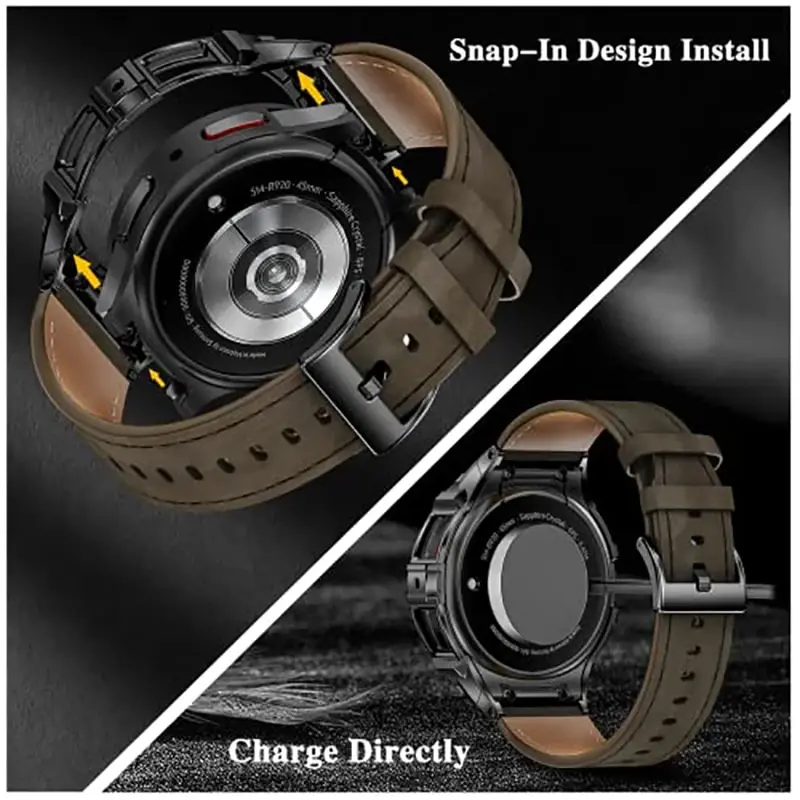 Custodia In Acciaio Inossidabile + Cinturino In Pelle Per Samsung Galaxy Watch 5 Pro 45Mm Bracciale Paraurti Protettivo In Metallo Samsung Watch 5 Pro