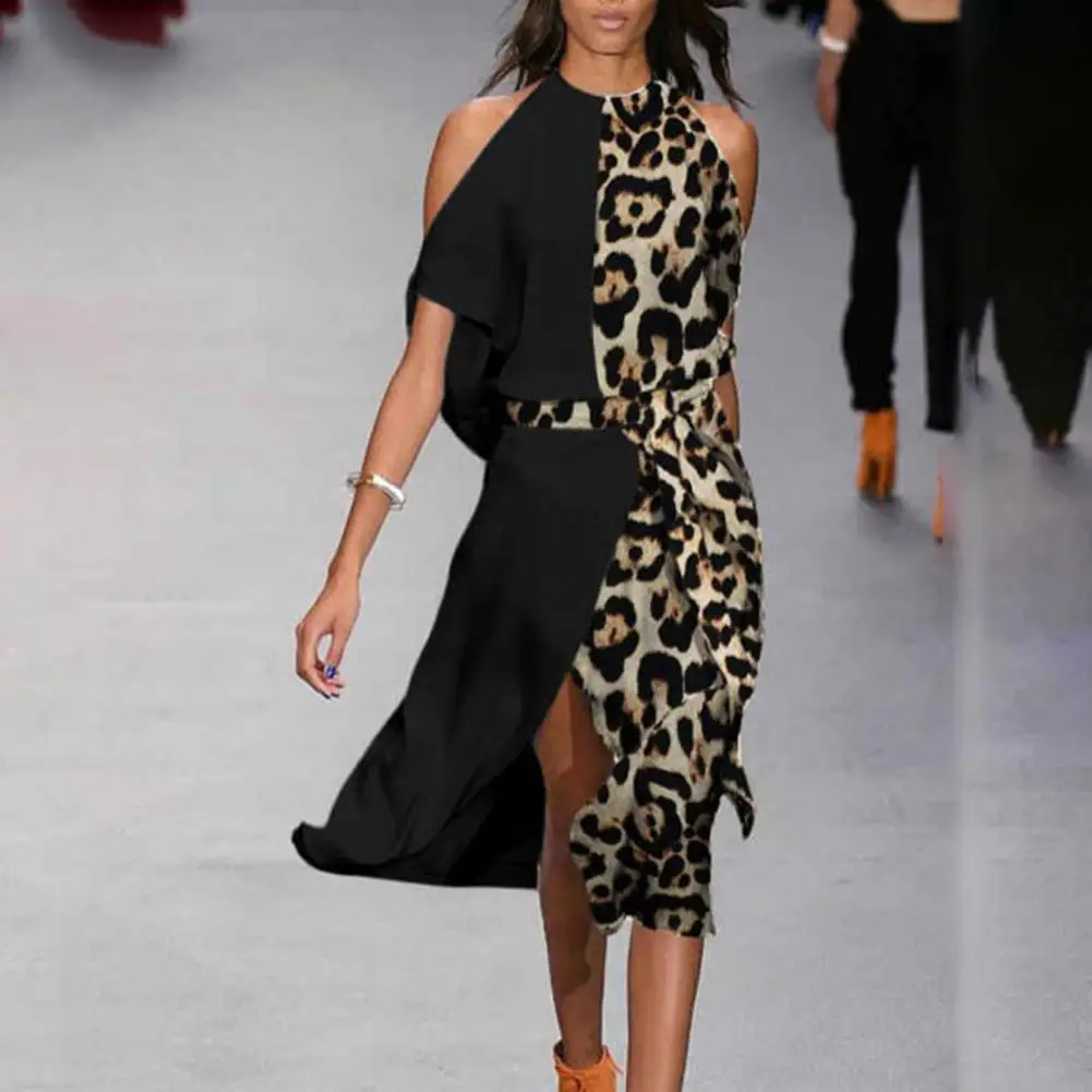 

Women Stylish Temperament Slit Midi Dress Streetwear Party Dress Face Print for Office