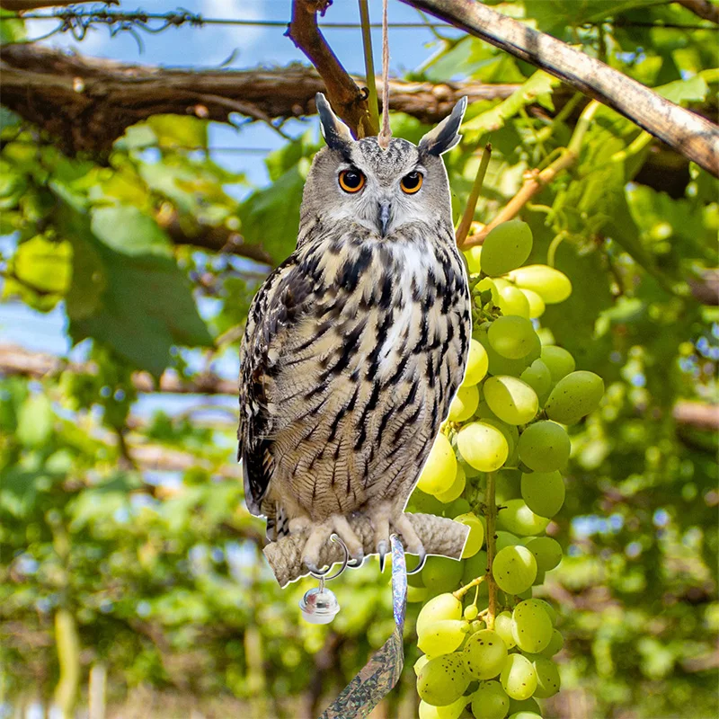 

1pc Reflective Fake Owls Bird Control Device Plastic Pendants Outdoor Decorations With Bell Hanging Double-sided Garden