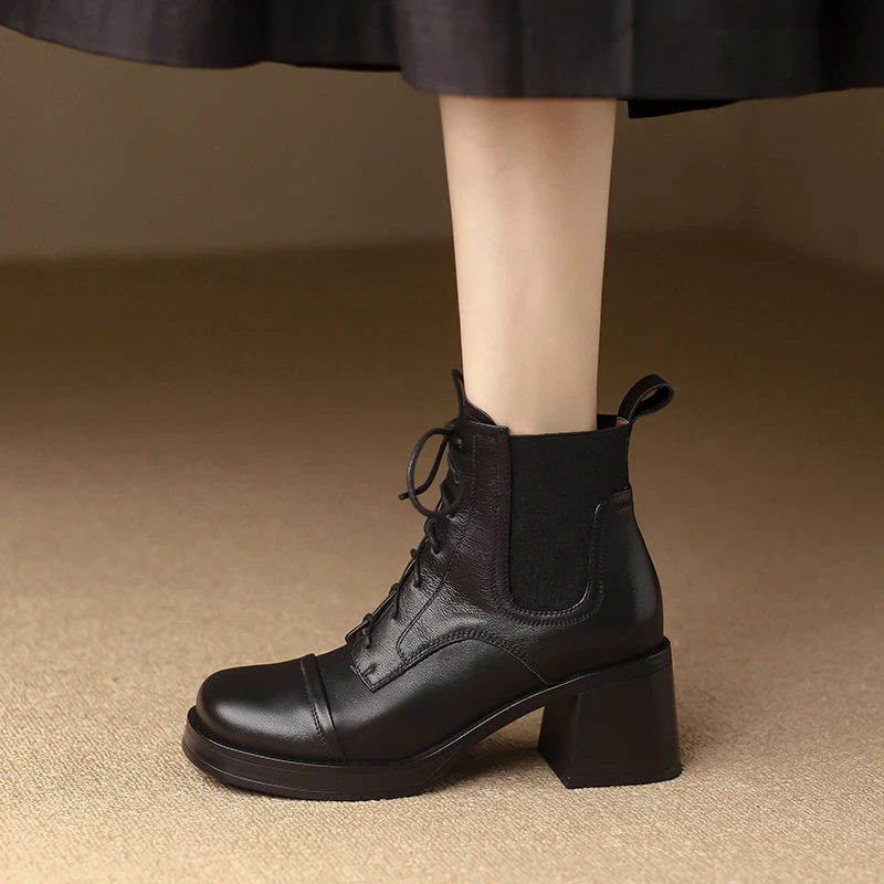 

2022 new Women ankle boots natural leather 22-25 CM washed cowhide full leather modern boots square toe vintage Chelsea boots