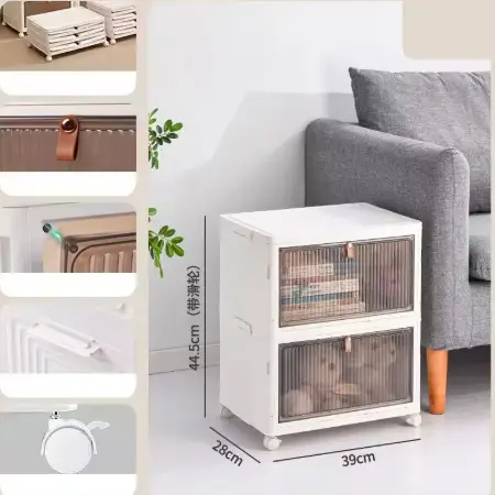 1pc Foldable Classic Style Plastic Storage Box with Magnetic Lid and Smooth Wheels, Multi-Layer Options for Wardrobe - Image 5