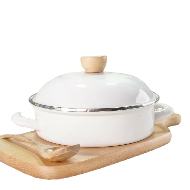 Thickened Shallow Soup Pot With Enamel Coating Korean Style Army Hot 