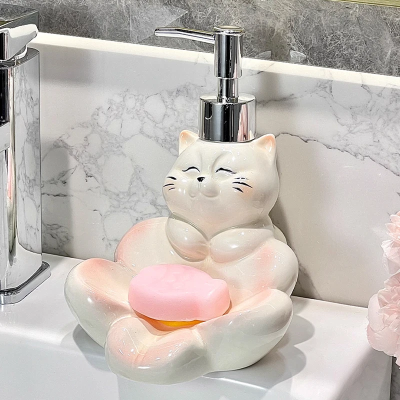 Northern Europe Liquid For Blank Lotion Bottle Soap Box Dual-use, Ceramic Cat Shape, Home Dispenser Hotel Bathroom Supplies, 1Pc