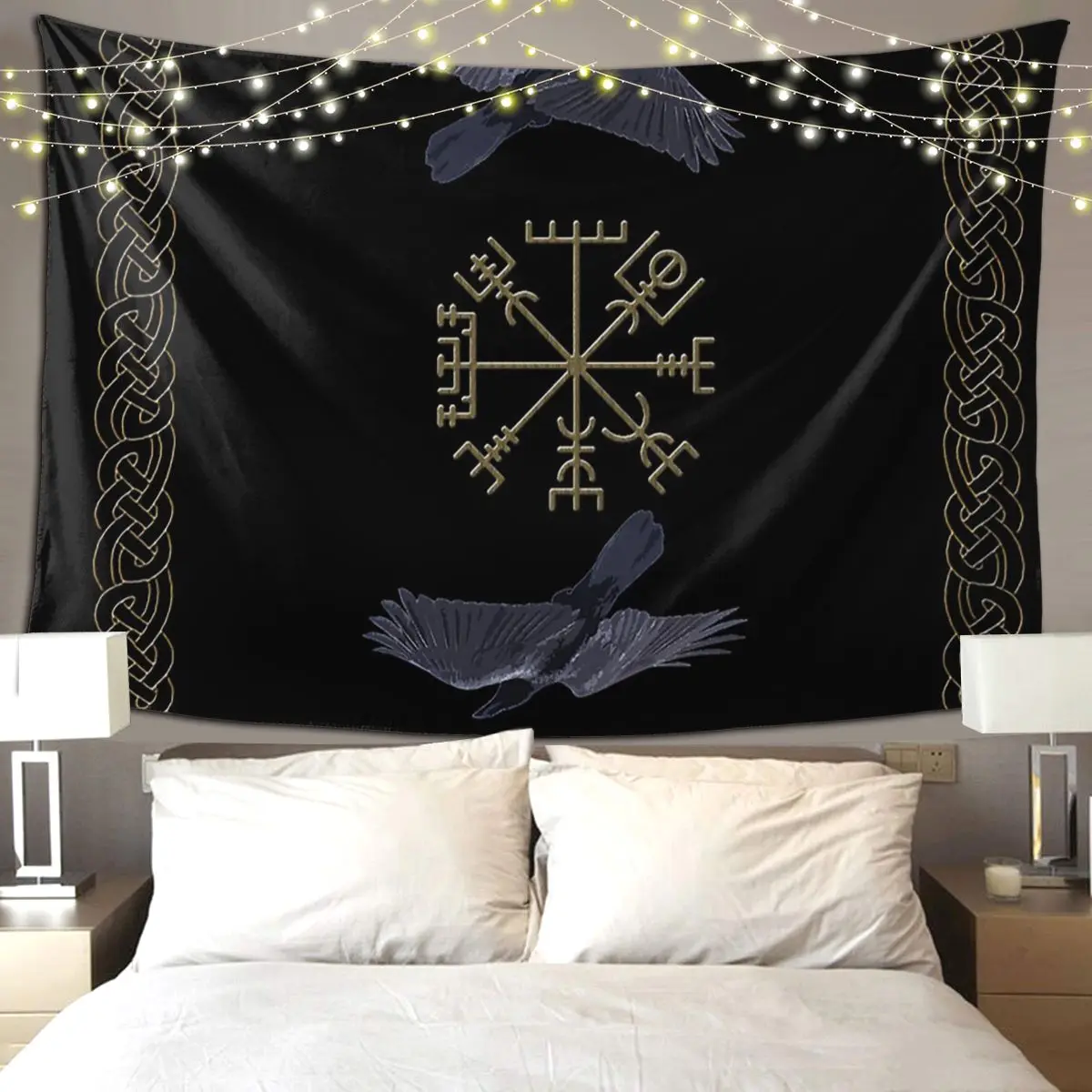 

Viking - Huginn & Muninn Tapestry Hippie Wall Hanging Aesthetic Home Decor Tapestries for Living Room Bedroom Dorm Room