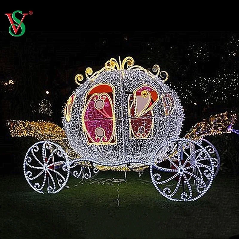 Outdoor 3D Large LED Christmas Light Sculpture Large Illuminated Horse Drawn Carriage for Commercial Festival Decoration