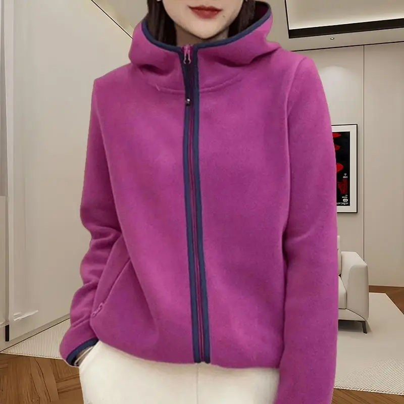 여성용 까마귀 가을 뉴 플러스 사이즈 따뜻한 후드 가디건 양털 긴 소매 자켓 탑