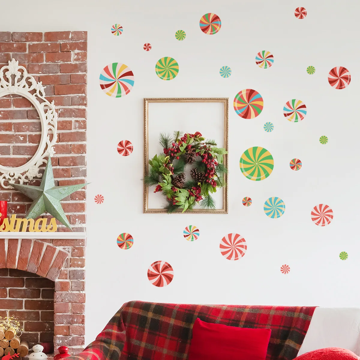 

Christmas Colored Candy Wallpaper, Living Room Decoration, Wall Sticker, Self-Adhesive, Wholesale