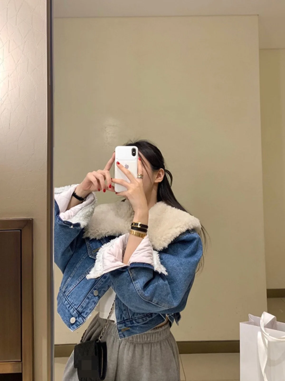  Lamb Fur Jaet Women's ort Coat Warm Fce Inner Autumn Winter New Sle Small Size Denim Jaet Commute Sle