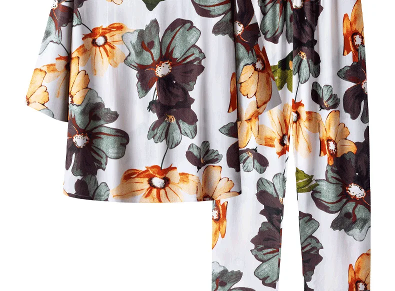 XL-4XL Mittleren Alters Mutter Zwei Stück Set Baumwolle Frühling Herbst Gedruckt Nachtwäsche Pyjamas Für Frauen Lounge Große Größe Hause Tragen Anzug – Detail 8