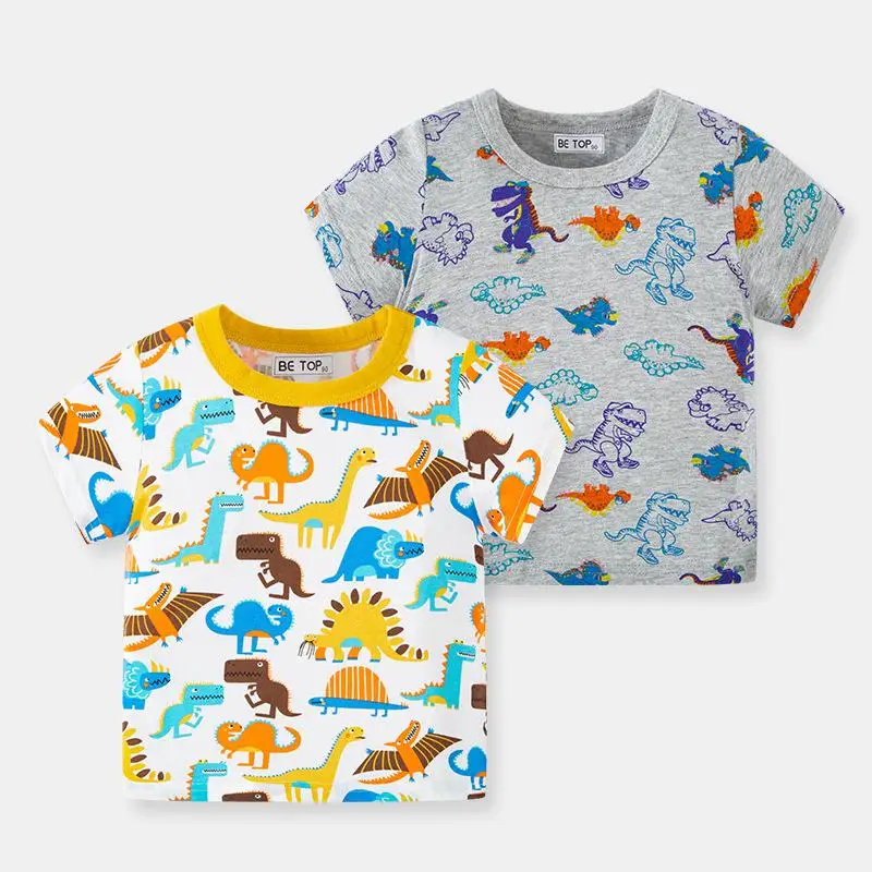 

2023 New Summer Anime Style Children's Clothes T-shirt For Boys Kids Dinosaur Full Print Fashion Boys' Top Short Sleeve 2-8y