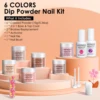 12pcs Dip Powder Nail Kit, 6 Nude Pink Colors Dipping Powder and Essential Base Top Coat Activator for Nail Art Design 6