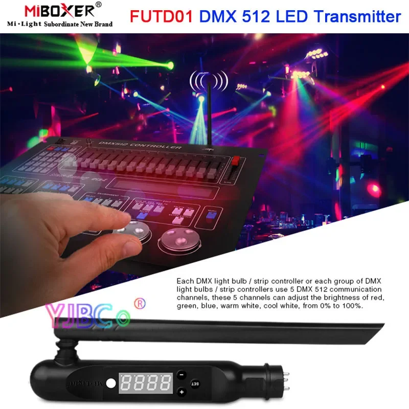 Miboxer FUTD01 2.4G Wireless Receiver Adapter DMX512 LED Transmitter for Disco LED Stage Effect Lights RGB+CCT Strip Controller t r22 bluetooth transmitter receiver 2 in 1 rca aux interface usb playback wireless audio adapter