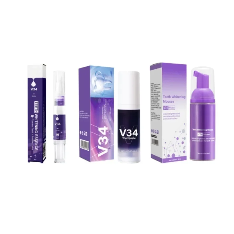 Purple Teeth Whitening Toothpaste Color Correction Essence Teeth Cleaner Pen Smoke Stain Whitening Refreshing Mousse teeth whitening essence teeth whitening product teeth health product