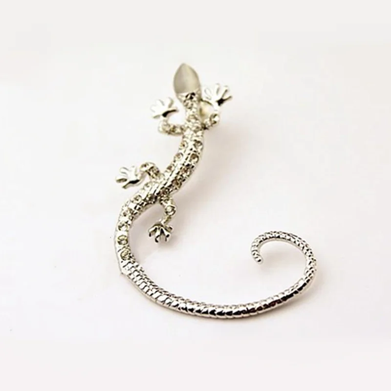 New Fashion Rhinestone Ear Cuff Earring luxury Rose Gold Color Exaggerated Gecko Lizards Earrings Elegant Metal Cat Ear Clip ear clip earrings,clip earrings,ear clip,ear accessories