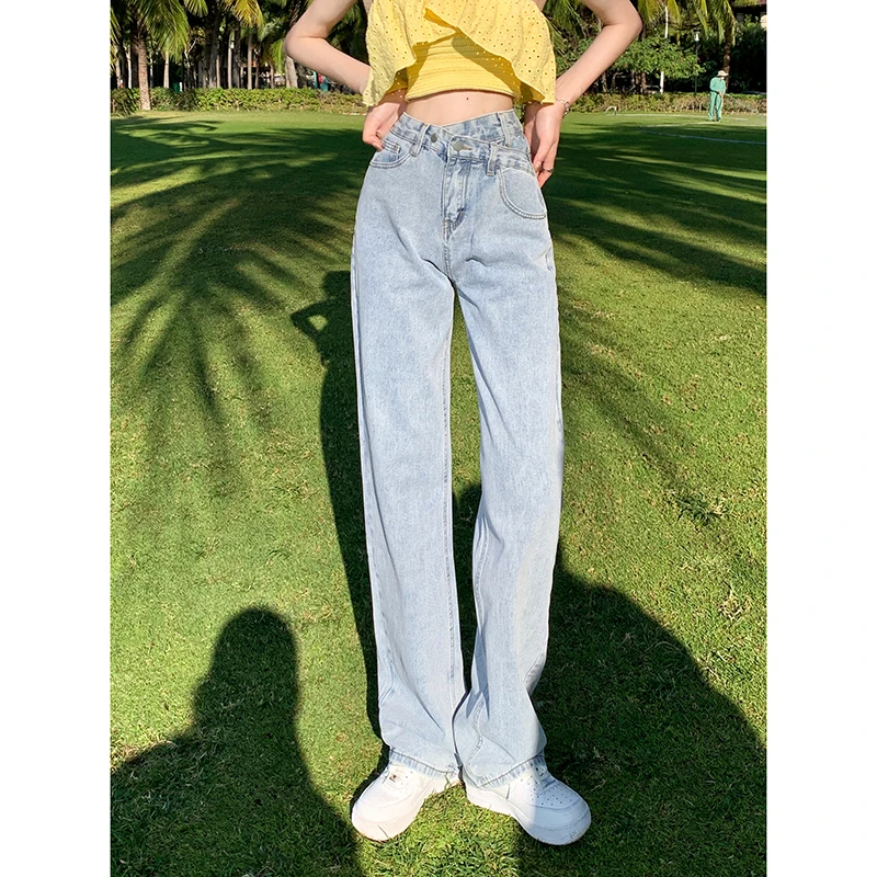 

Dark Blue Womens Jeans High Waist Vintage Straight Baggy Denim Pants Streetwear American Style Fashion Wide Leg Denim Trouser