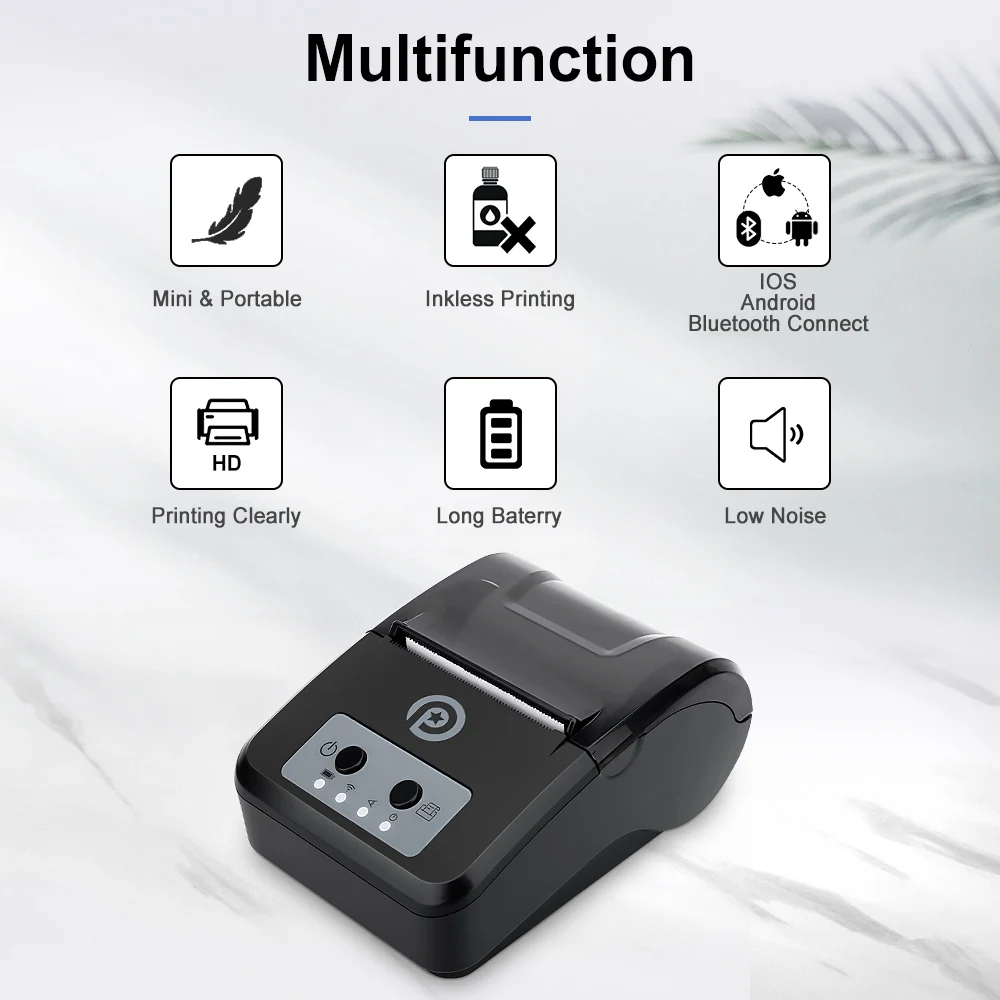Мини Портативный Bluetooth Термопринтер 58 Мм, Беспроводной.