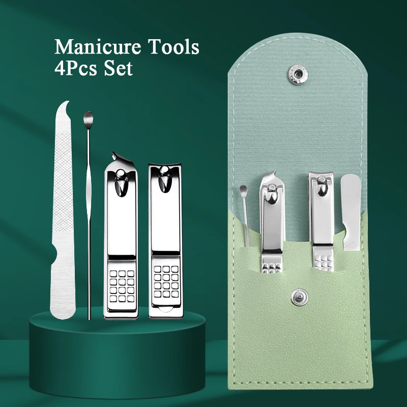 Manicure Set Pedicure Sets Nail Clipper Stainless Steel Professional Nail Cutter Tools Travel Case Kit 4Pcs nail clipper set nail care kit nail scissors set manicure pedicure kit manicure set manicure sets manicure nail clipper set nail clippers kit