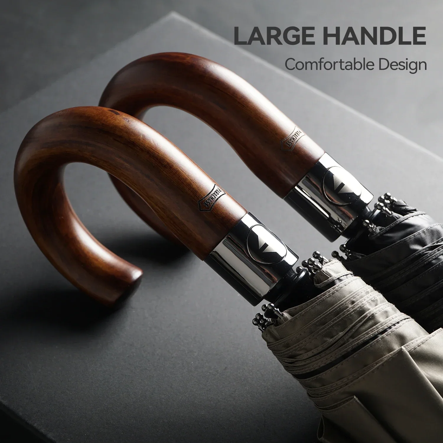 PARACHASE Large Umbrella Men Windproof Strong, Luxury Automatic Umbrella UV Protection, Wooden Handle, UV Parasol Umbrella 2