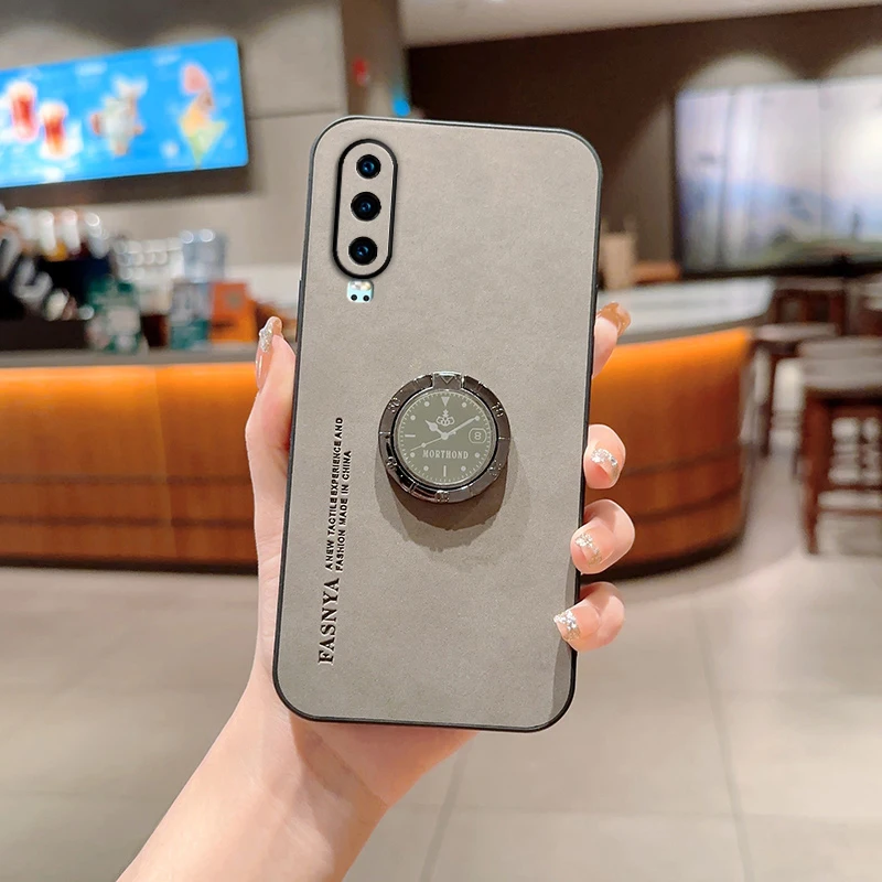 Luxury SheepSkin Leather Ring Holder Phone Case On For Huawei P30 P20 P40 Lite Pro P Smart Plus 2019 20 30 40 60 50 Back Cover