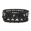 4 pièces/ensemble pierre de galle noire pierre volcanique perles de bois multicouche hommes combinaison Bracelet élastique pour Couple amis bijoux