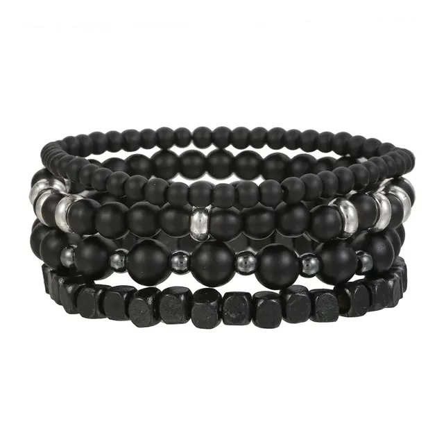 4 pièces/ensemble pierre de galle noire pierre volcanique perles de bois multicouche hommes combinaison Bracelet élastique pour Couple amis bijoux
