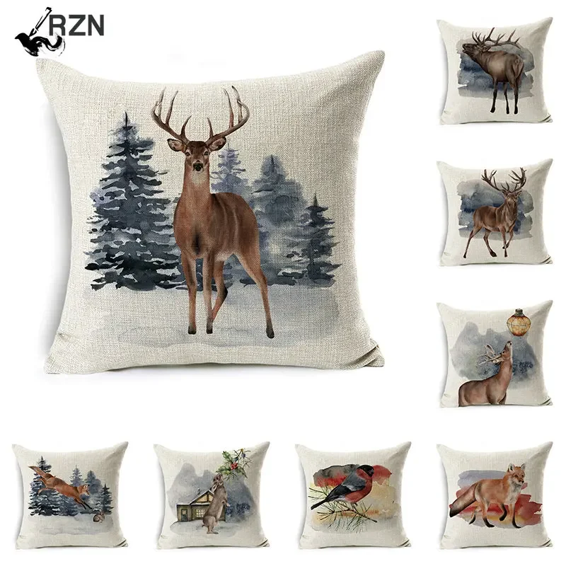 

Animal Cushion cover Deer fox wolf pillowcase sofa and car decoration Linen pillowcase home decoration cushion cover 45cm*45cm