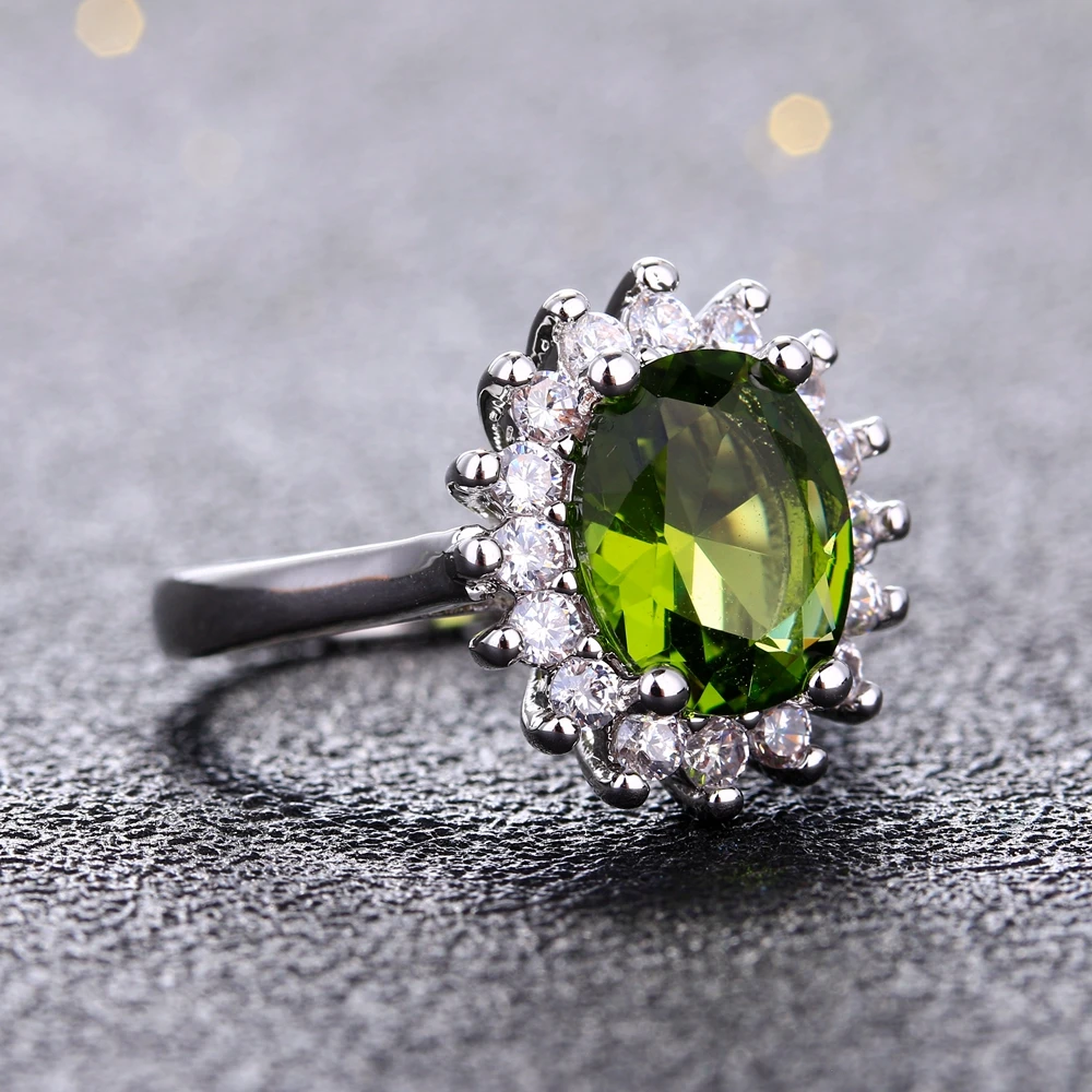 925 Sterling Silver Ring Flower Silver Rings with Peridot Stones Shining Luxury Wedding Engagement Rings for Women Jewelry Gifts silver rings silver ring wedding rings