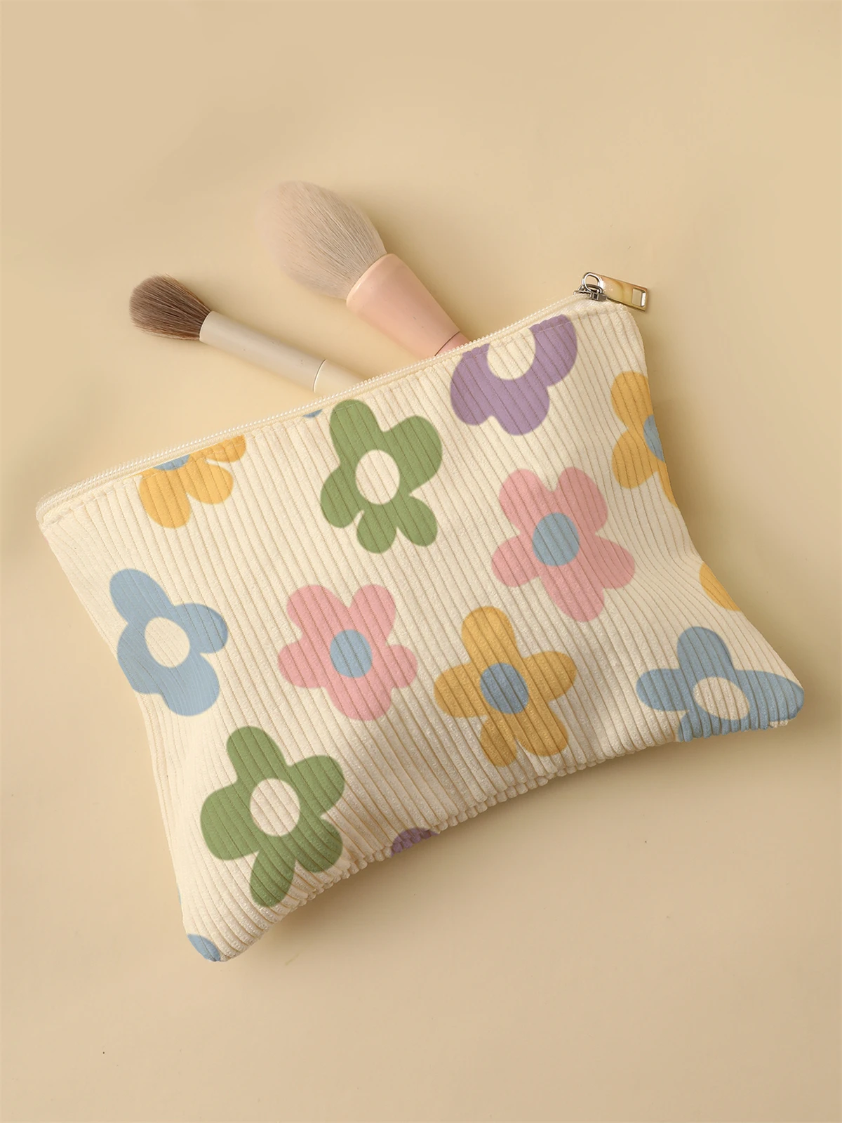 Women's Corduroy Travel Cosmetic Bag Portable Large Capacity Makeup Storage Organizer Zipper Clutch Purse Make up Bag